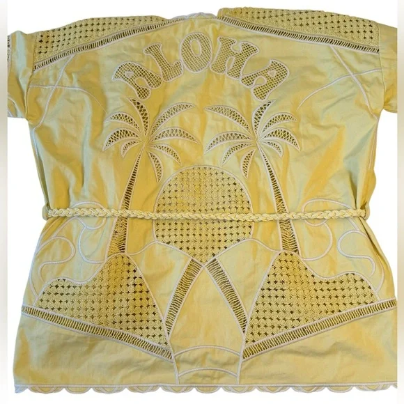 Maje Biana Crocheted Cotton Kimono Jacket in Yellow Banana Size Small - Picture 7 of 12